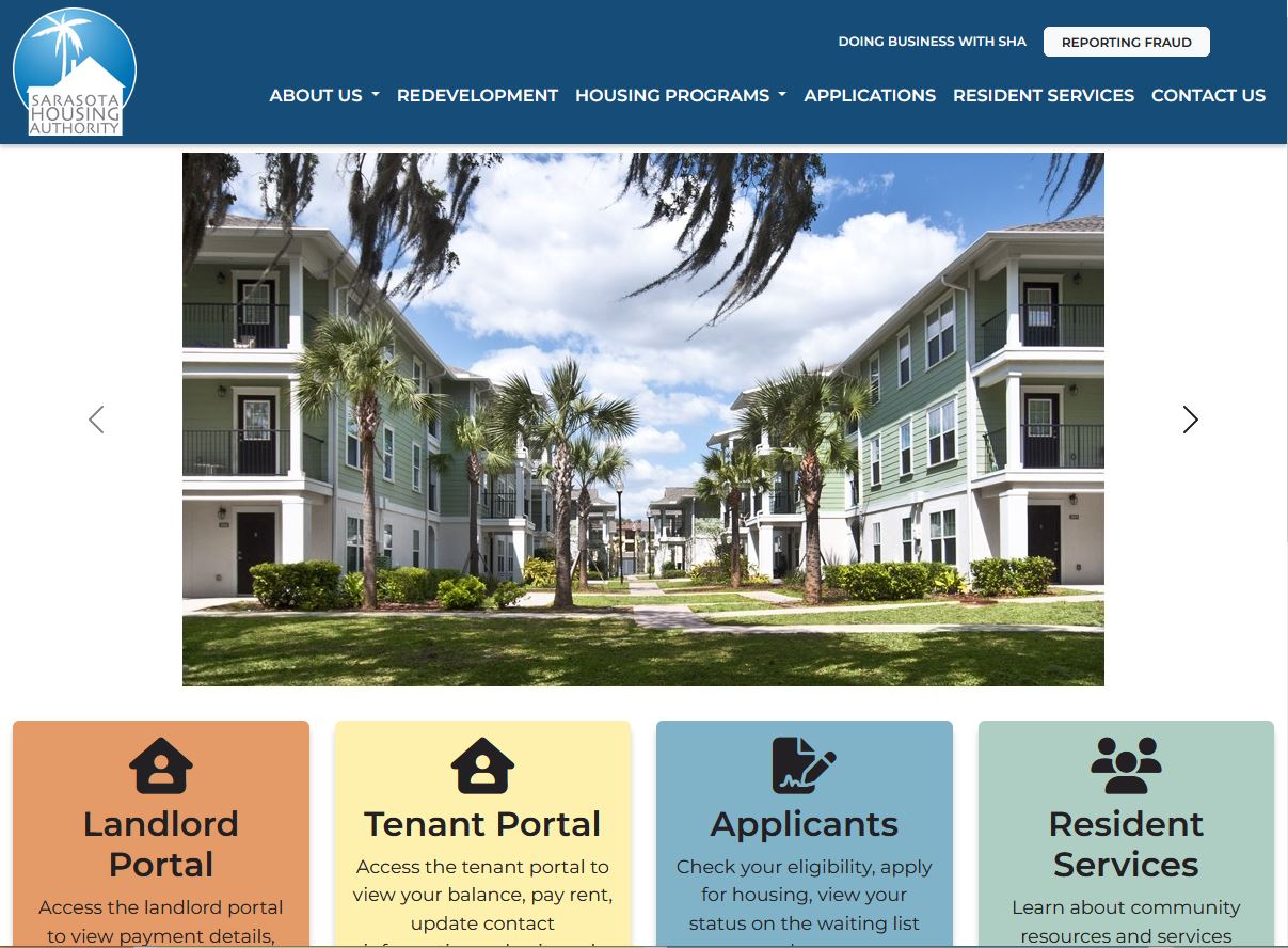 Screenshot of Sarasota Housing Authority's Website